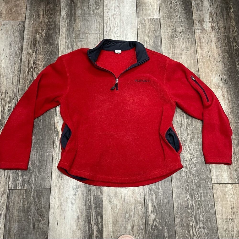 Old Navy Red and Navy Blue Pullover Zipper Sweater Size Large